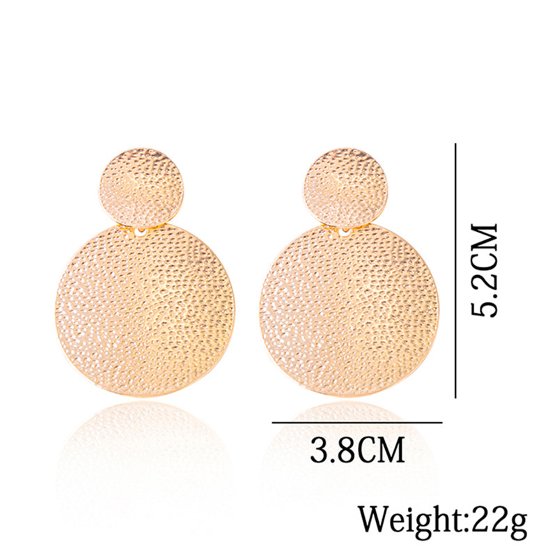 Fashion Gold Metal Round Pendant Statement Earrings For Women