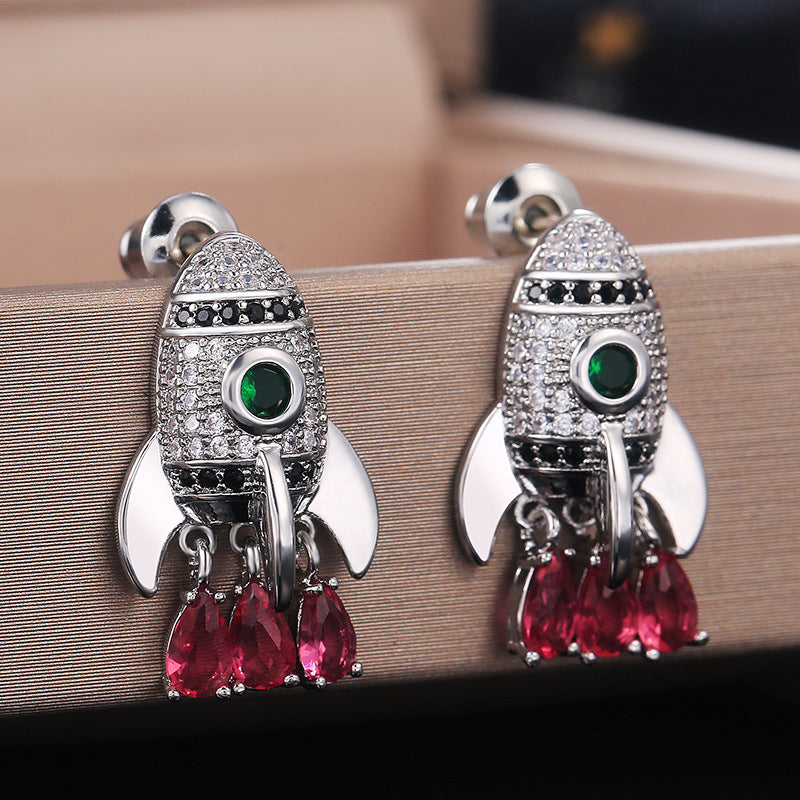 European And American Creative Rocket Shape Zircon Earrings For Women