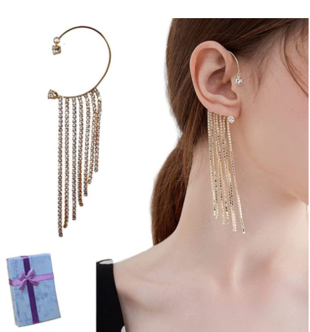 Back Hanging Tassel Earrings With Diamonds For Women