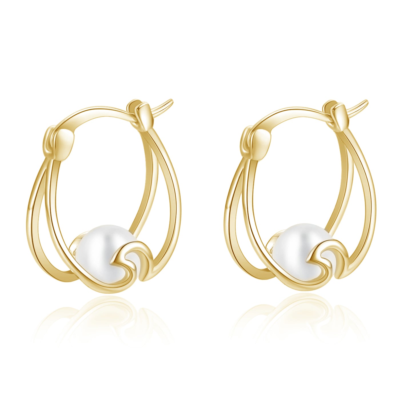 925 Sterling Silver Small Hoop Earring Pearl Hoop Earrings Ocean Wave Earrings for Women Gifts