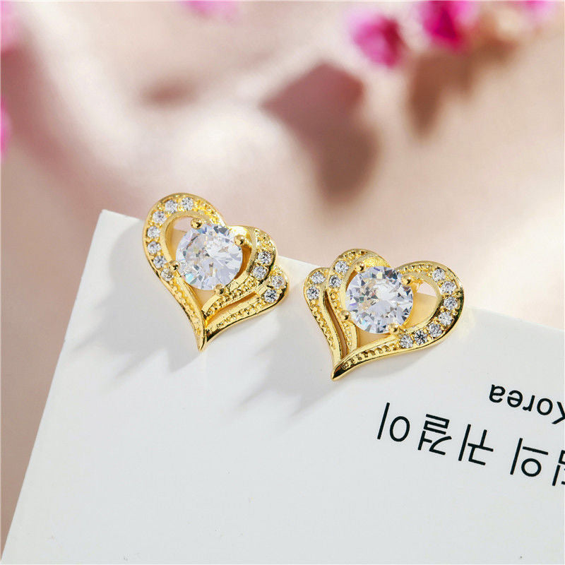 Fashion Hollow Heart Rhinestone Stud Earrings For Women