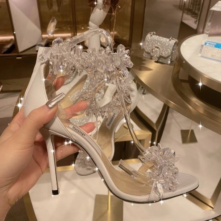 Women's Style Rhinestone Flower White High Heels