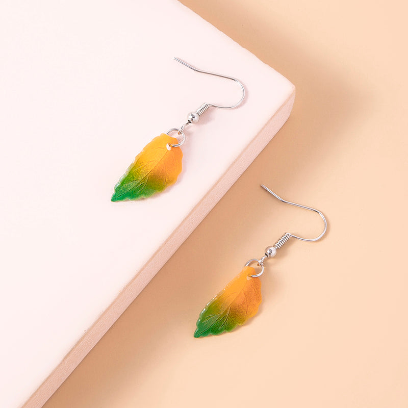 Boho Yellow Green Leaves Pendant Earrings For Women Girls Gifts