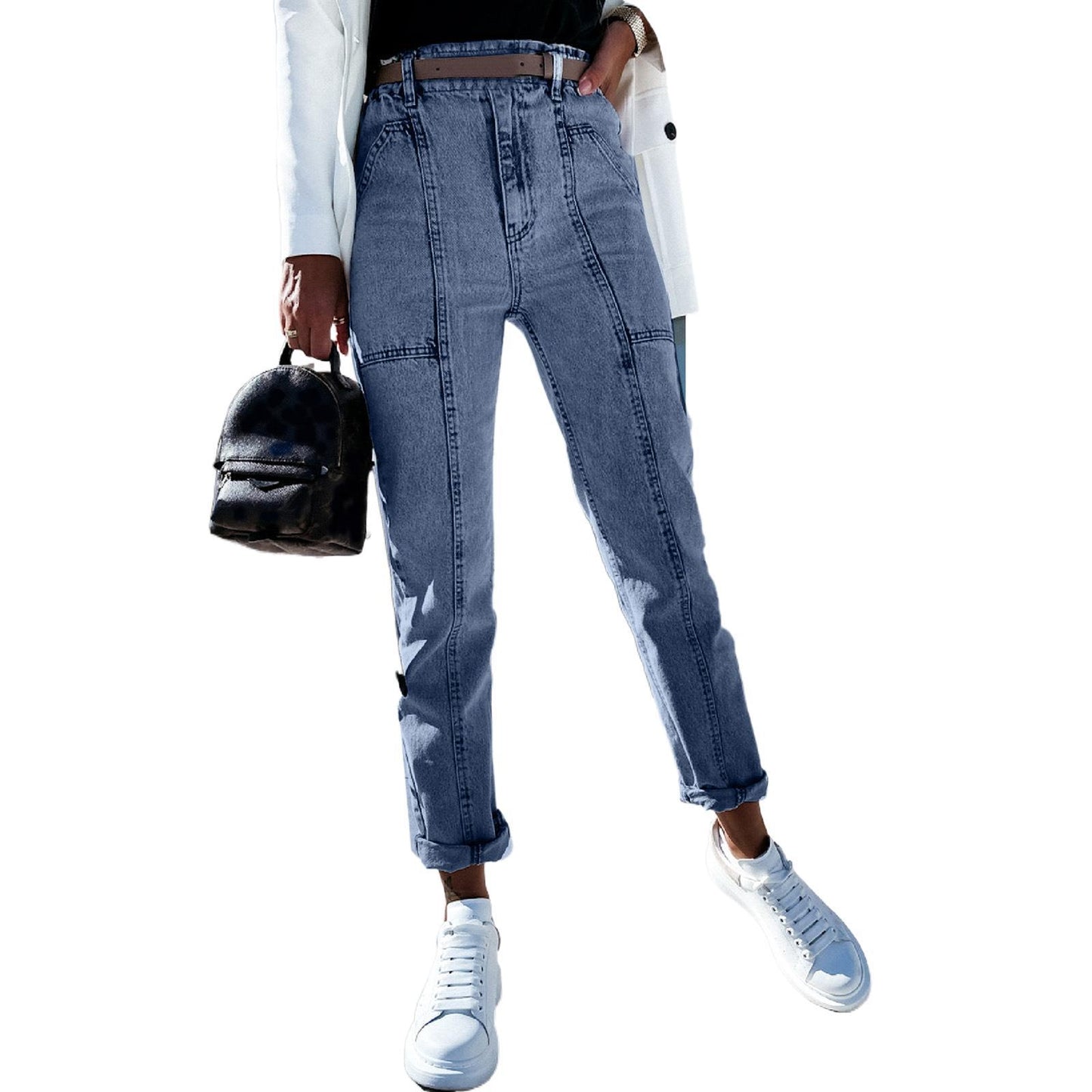 Women's Autumn Casual Temperament High-waisted Water-washed Jeans With Small Feet