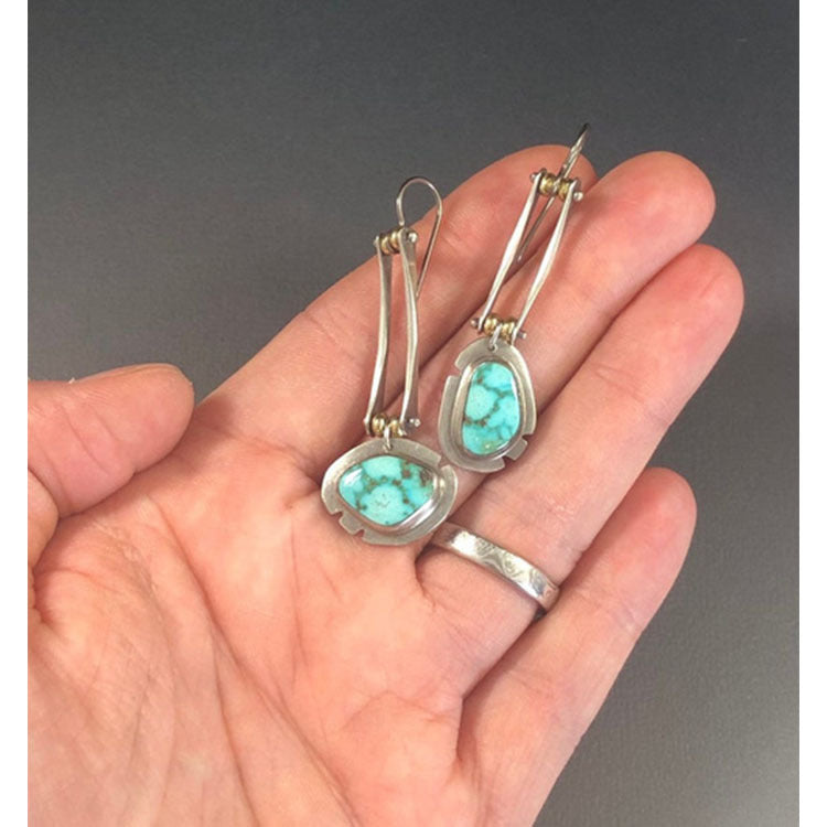 Asymmetric Turquoise Natural Gemstone Long Color Separation Earrings For Women