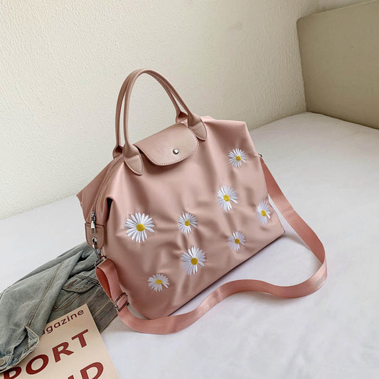 Embroidered small daisy portable large capacity bag