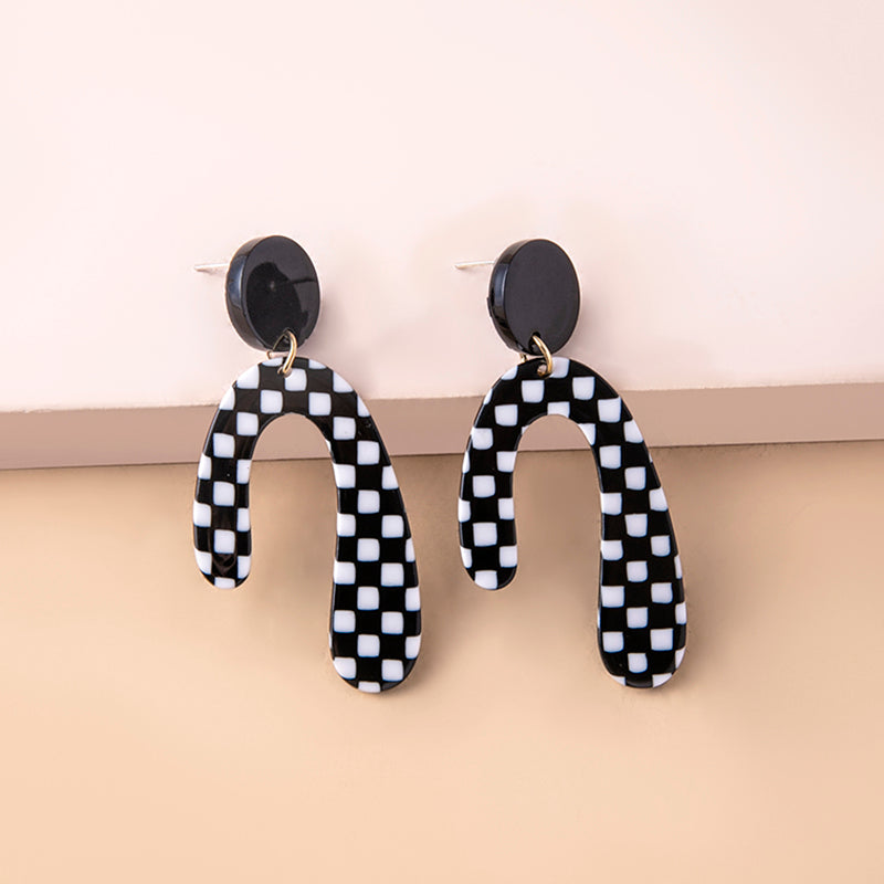 Big Irregular Chequered Pattern Acrylic Pendant Statement Earrings For Women