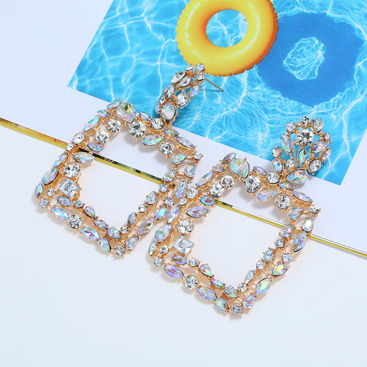 Crystal Big Square Drop Earrings For Women Shiny Party Gift