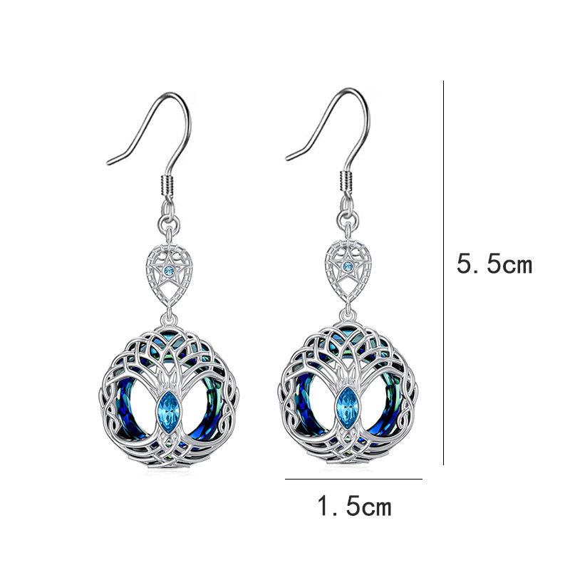 Blue Crystal Celtic Tree Of Life Dangle Earrings For Women