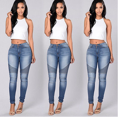 Women's stretch Slim folds stitching feet jeans pencil pants