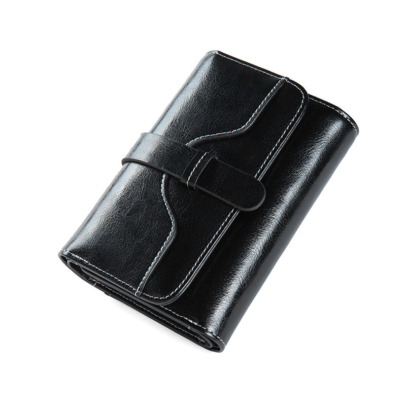 Buckle Vintage Oil Wax Leather Small Coin Wallet