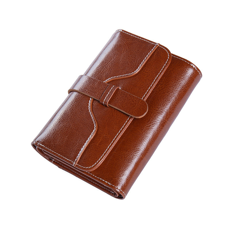 Buckle Vintage Oil Wax Leather Small Coin Wallet