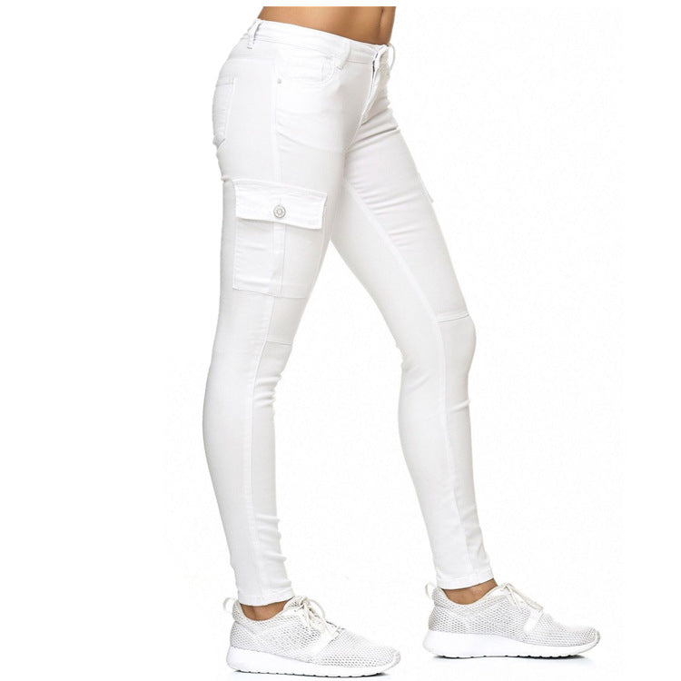 Women'S Trousers With Three Dimensional Side Pockets And Skinny Pants