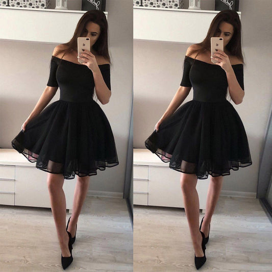 Women'S Dress Sexy One-Shoulder Sleeved Dress Mid Skirt