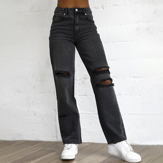 Women's Denim Pants With Ripped Holes