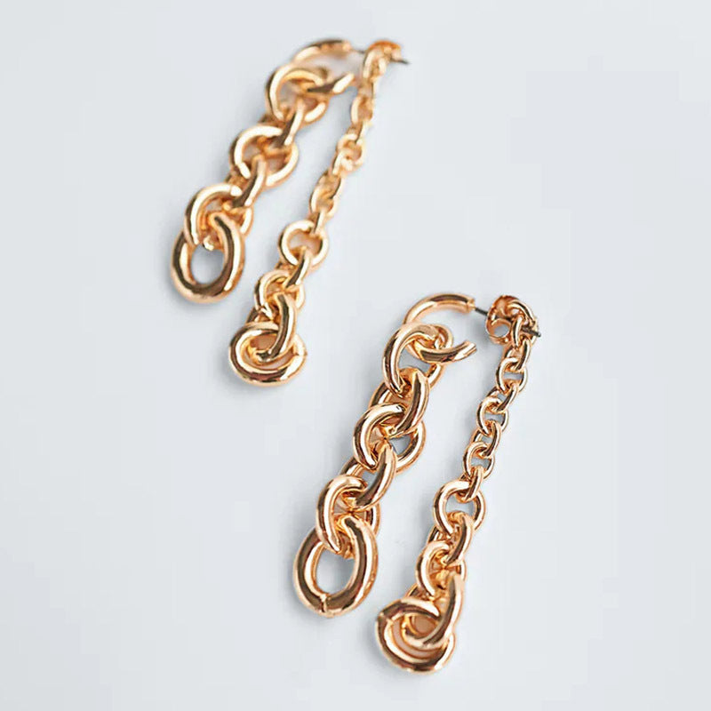 ZA Trendy Long Gold Metal Chain Drop Earrings For Women