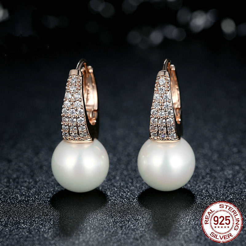 BAMOER Rose Gold Color Earrings for Women with Simulated Pearls & Crystals Earrings For Women In Dangle Earrings JIE060