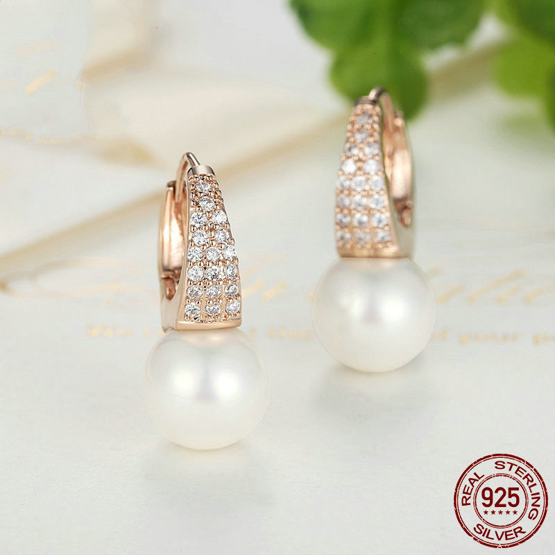 BAMOER Rose Gold Color Earrings for Women with Simulated Pearls & Crystals Earrings For Women In Dangle Earrings JIE060