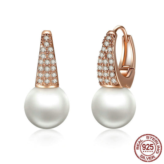 BAMOER Rose Gold Color Earrings for Women with Simulated Pearls & Crystals Earrings For Women In Dangle Earrings JIE060