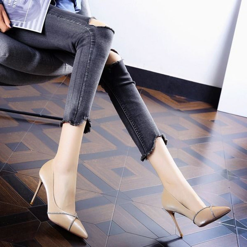 Women's Rhinestone Satin Pointed High Heels