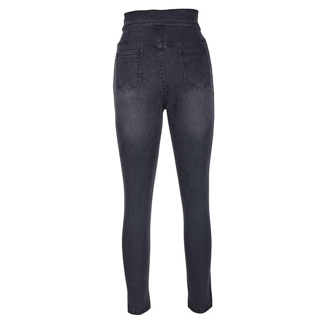 Button cuffed high-rise jeans