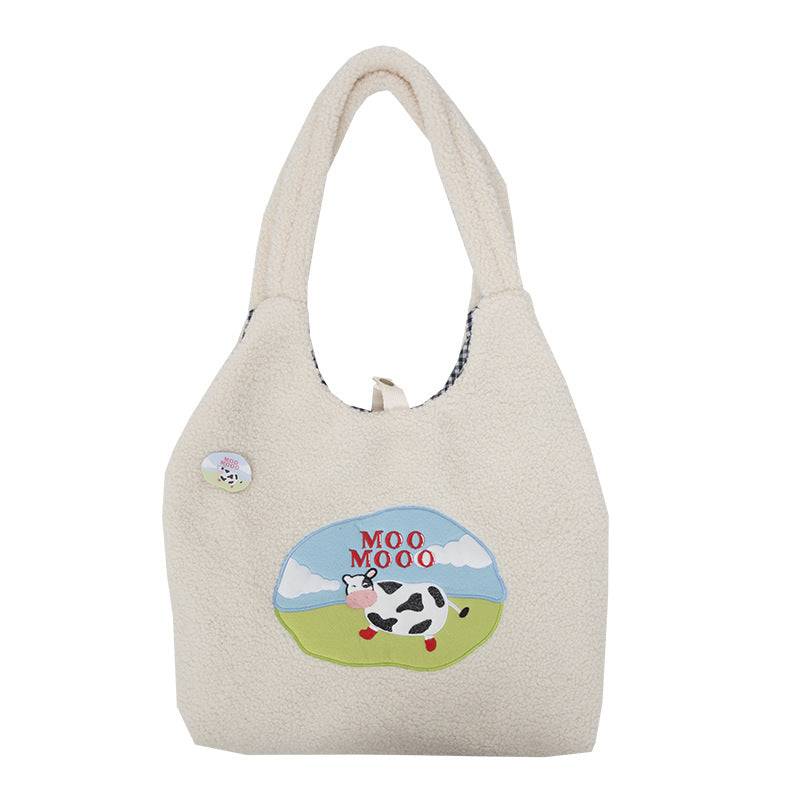 Cartoon Cute Lamb Velvet Women's Bag Large Capacity