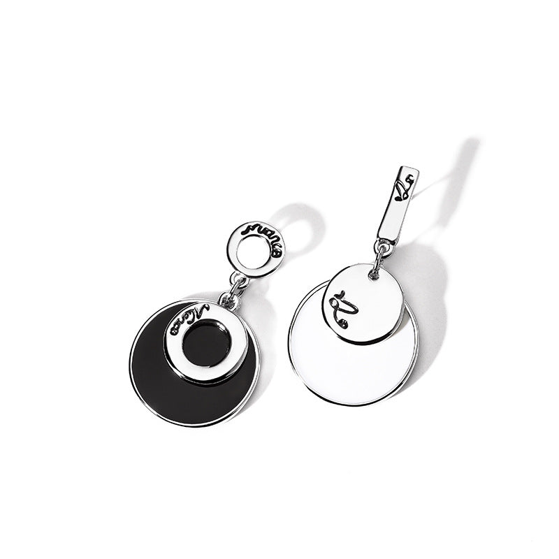 925 silver needle black asymmetric earrings women