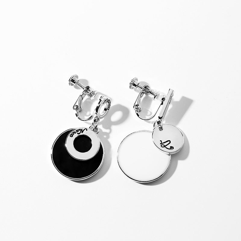 925 silver needle black asymmetric earrings women