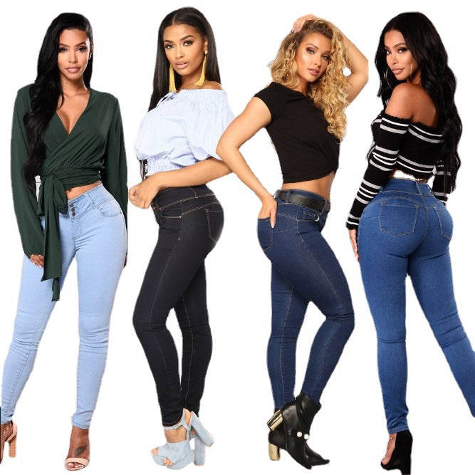 Women's Hip-lifting Slim-fit Wide-waisted Denim Trousers