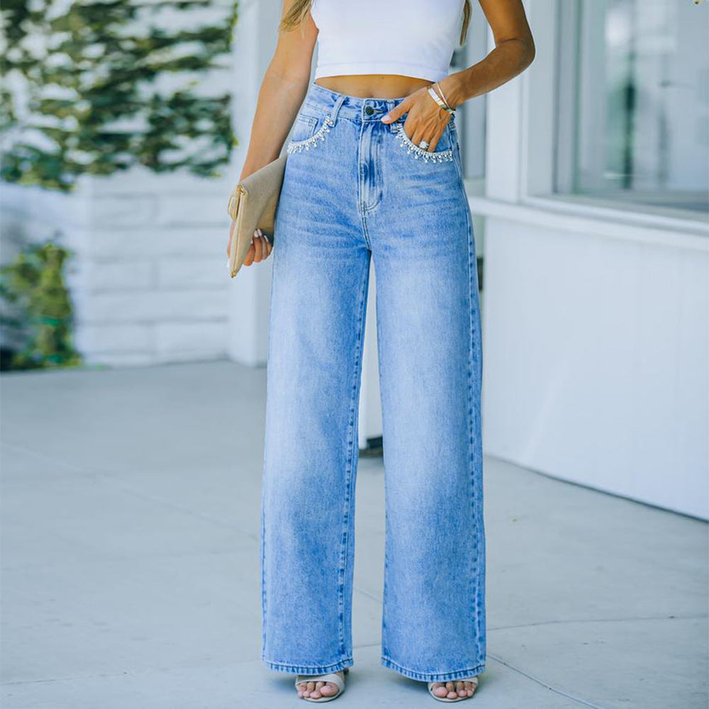 Women's Casual WISH Loose Washed Denim Trousers