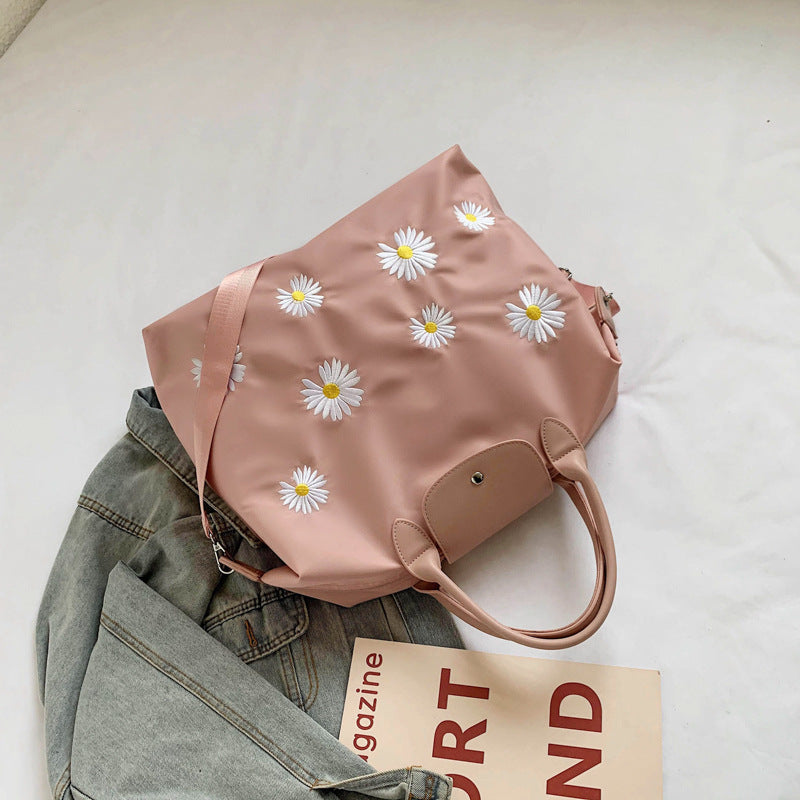 Embroidered small daisy portable large capacity bag