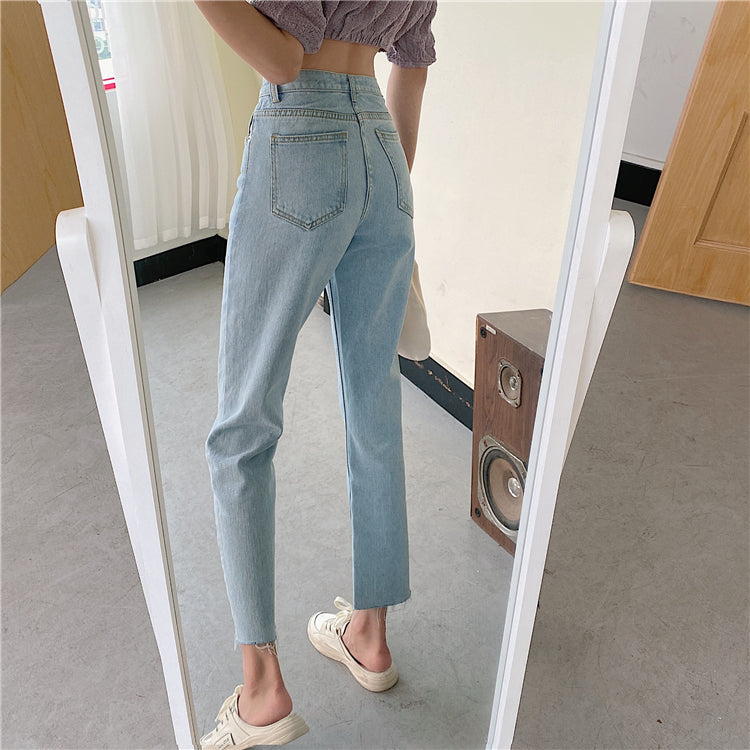 Women's New High Waist Slim Denim Straight Leg Pants