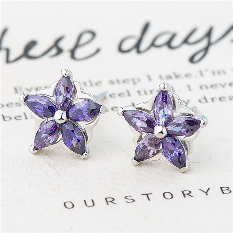 Zircon Temperament Earrings Simple Petal Purple Diamond Earrings Earrings Jewelry Women