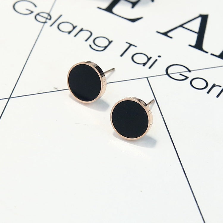 Black round rose gold earrings for women