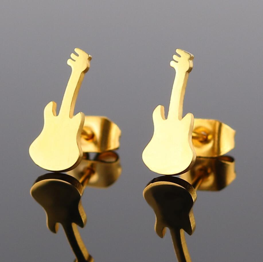 European And American Stainless Steel Guitar Stud Earrings For Women Fashion Minimalism Earrings