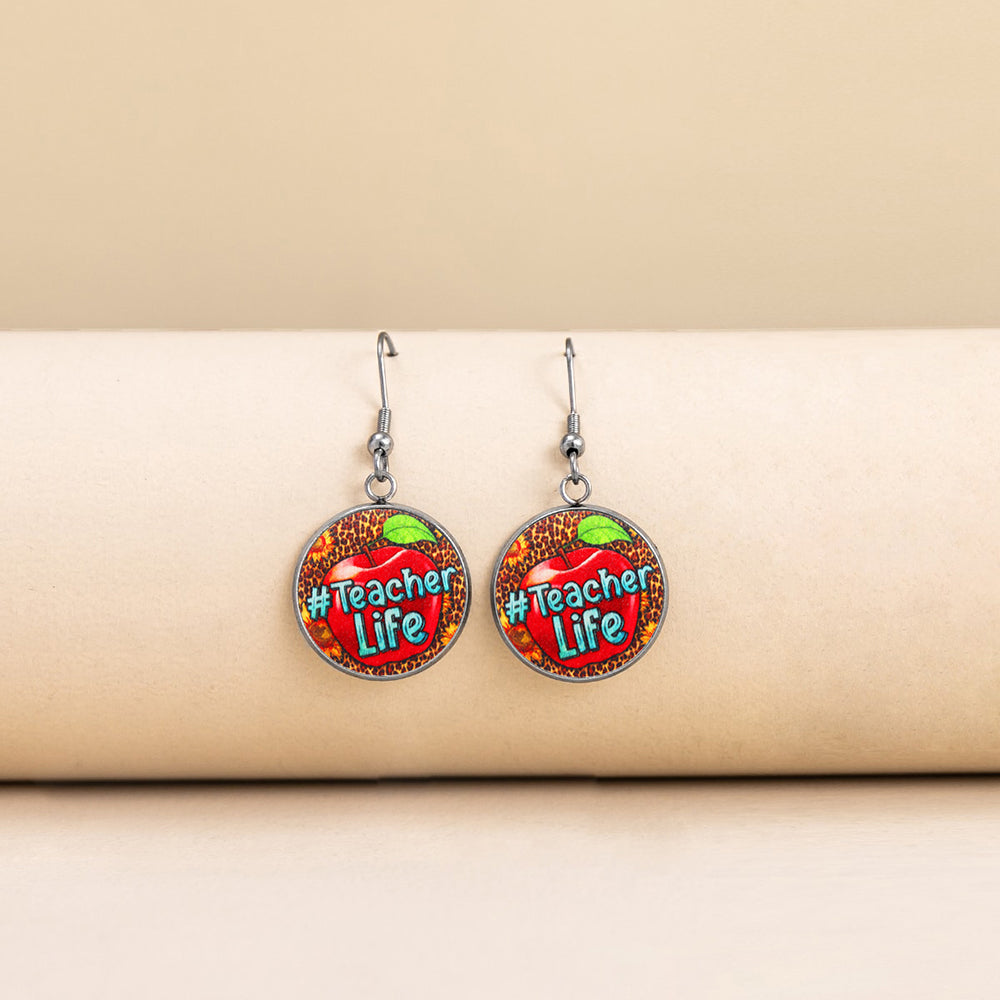 Boho Best Teacher Ever Glass Dome Earrings Stainless Steel Teach Love Inspire Dangle Earrings For Women