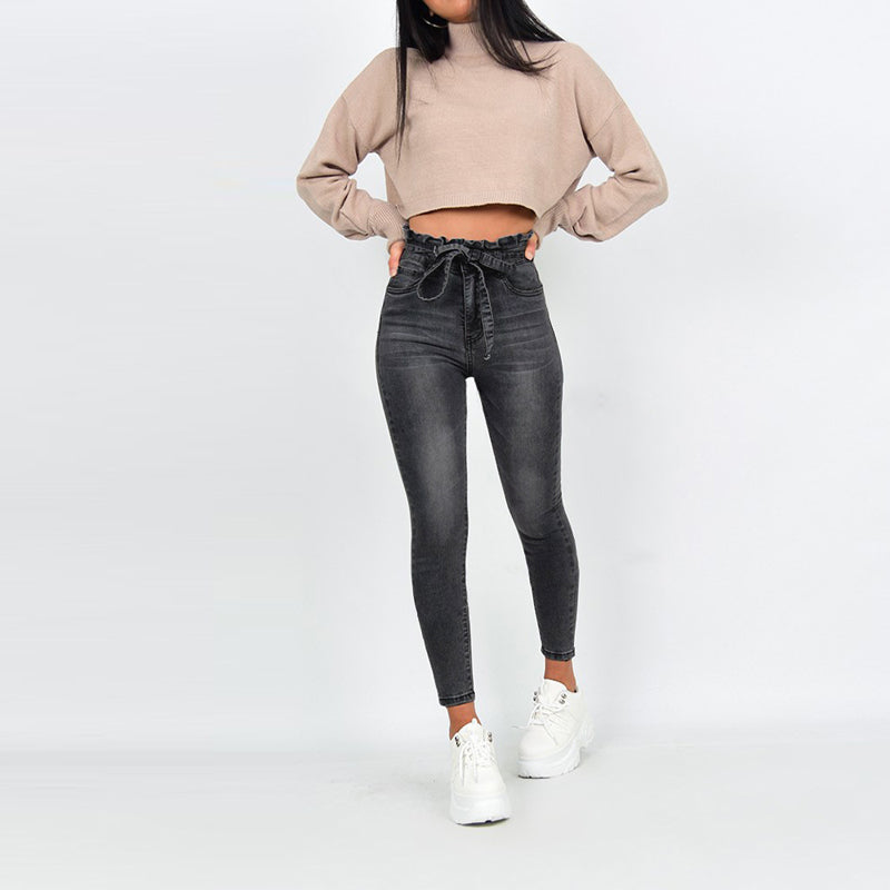 Bud high-rise belted solid color jeans