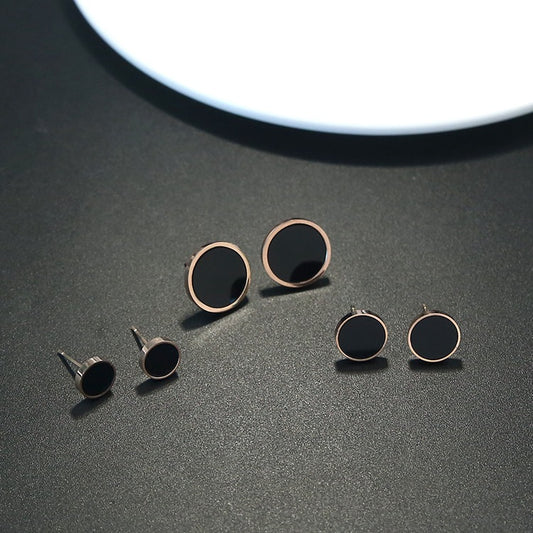 Black round rose gold earrings for women