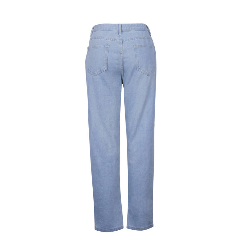 Women’s Light Blue High-Waisted Feet Pants