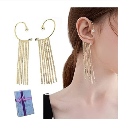 Back Hanging Tassel Earrings With Diamonds For Women