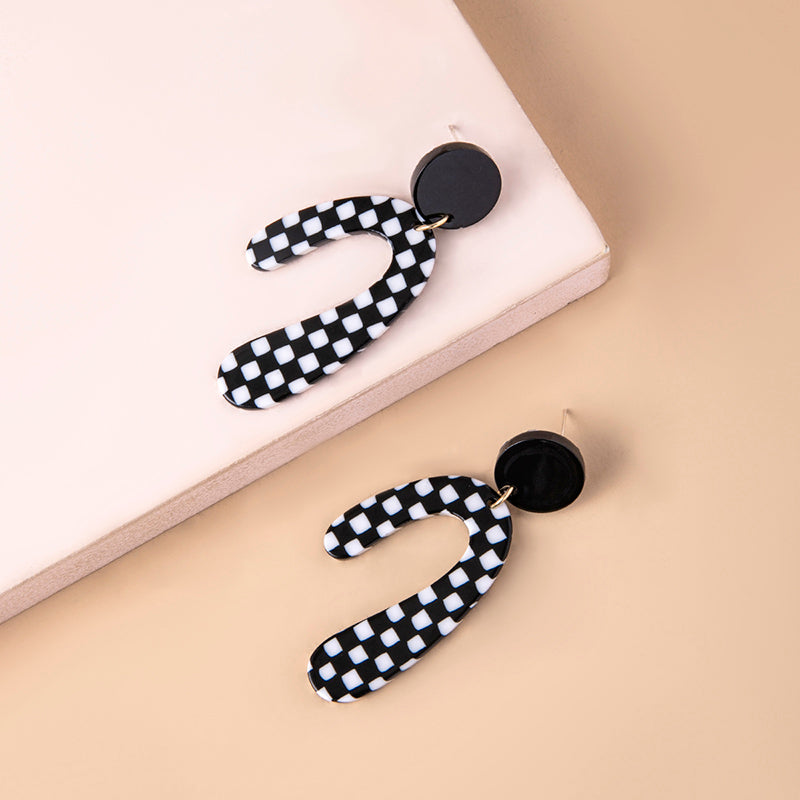 Big Irregular Chequered Pattern Acrylic Pendant Statement Earrings For Women