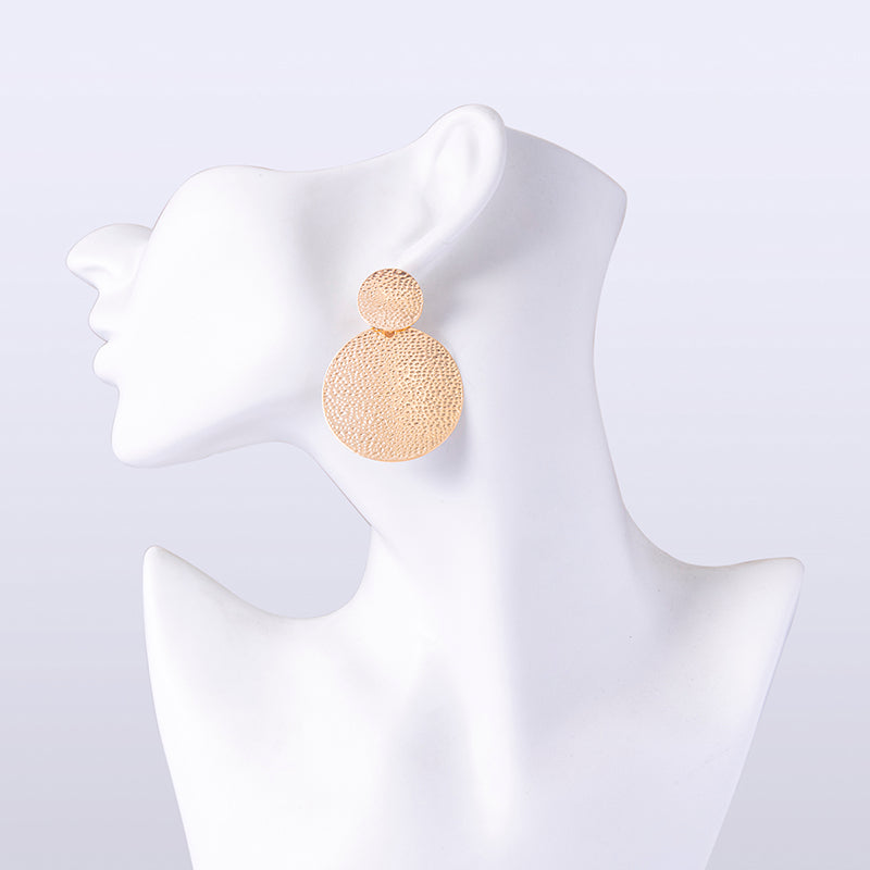 Fashion Gold Metal Round Pendant Statement Earrings For Women