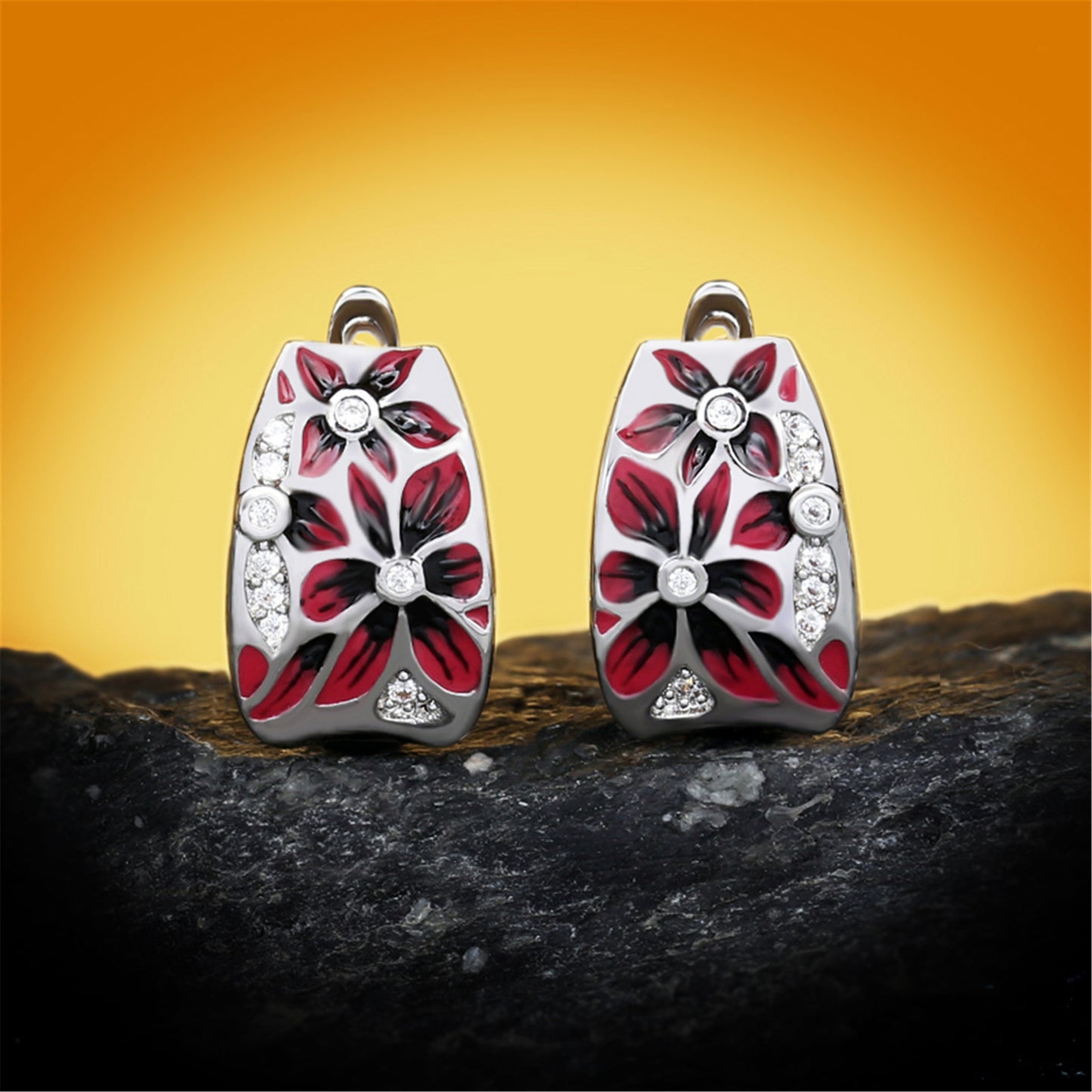 Enamel Flower Micro Inlay Zircon Epoxy Stud Earrings For Women