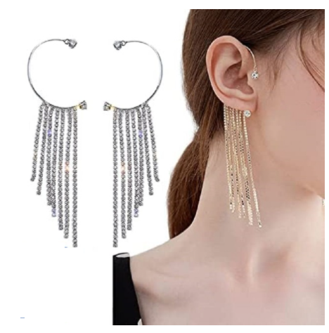 Back Hanging Tassel Earrings With Diamonds For Women