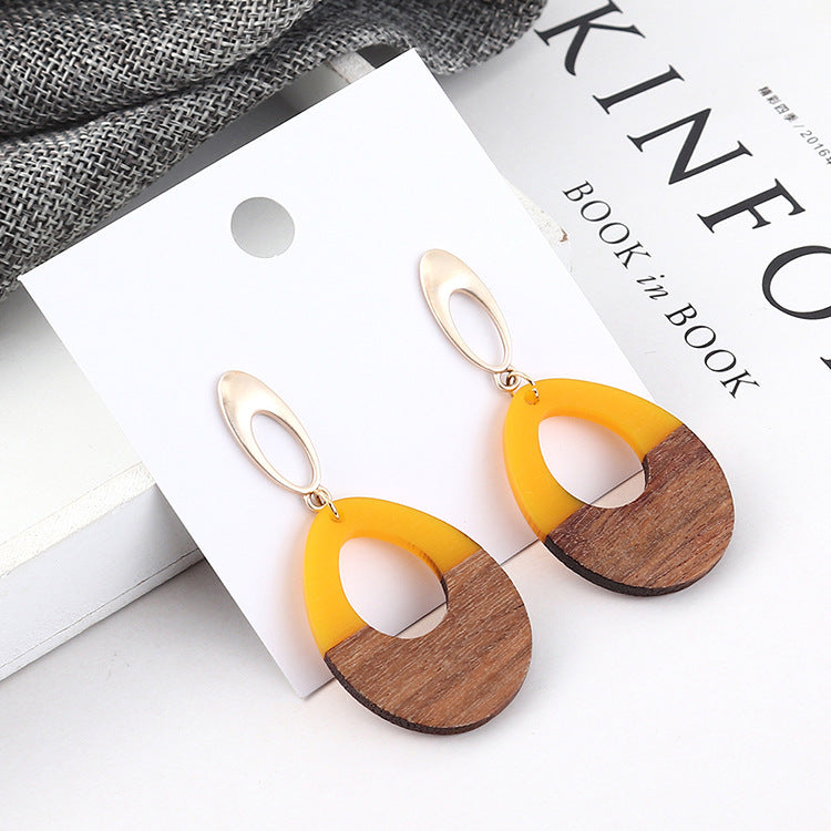 Wooden Patch Earrings Simple All Match Water Drop Stud Earrings For Women