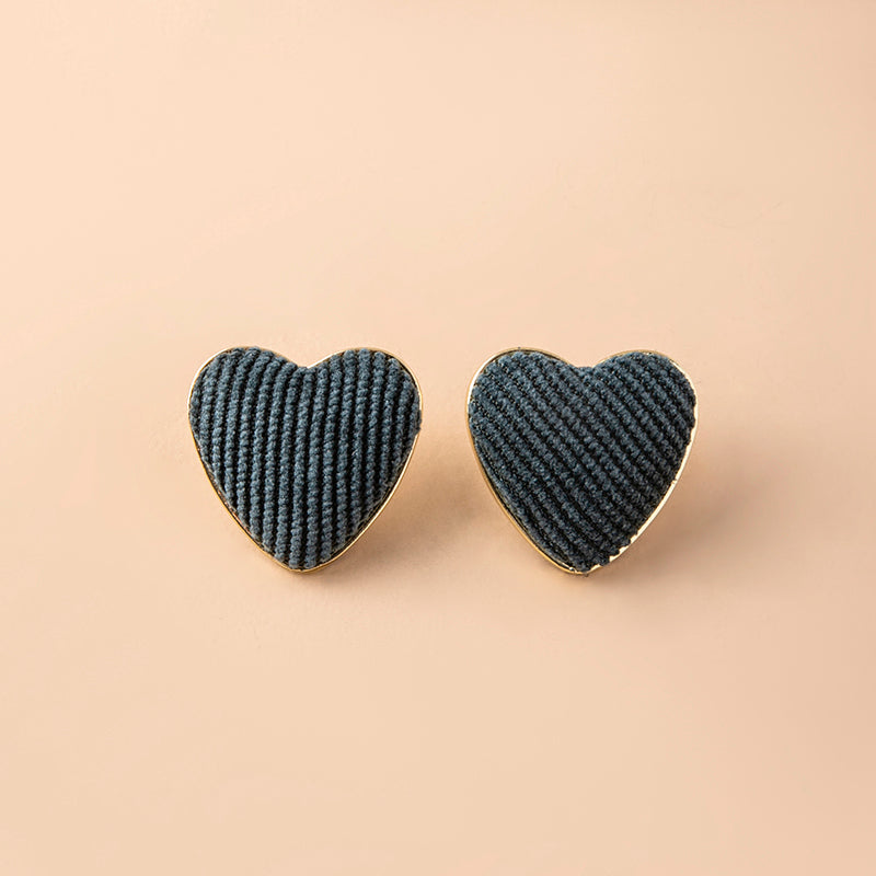 Black White Houndstooth Earrings Big Heart Corduroy Stud Earrings For Women