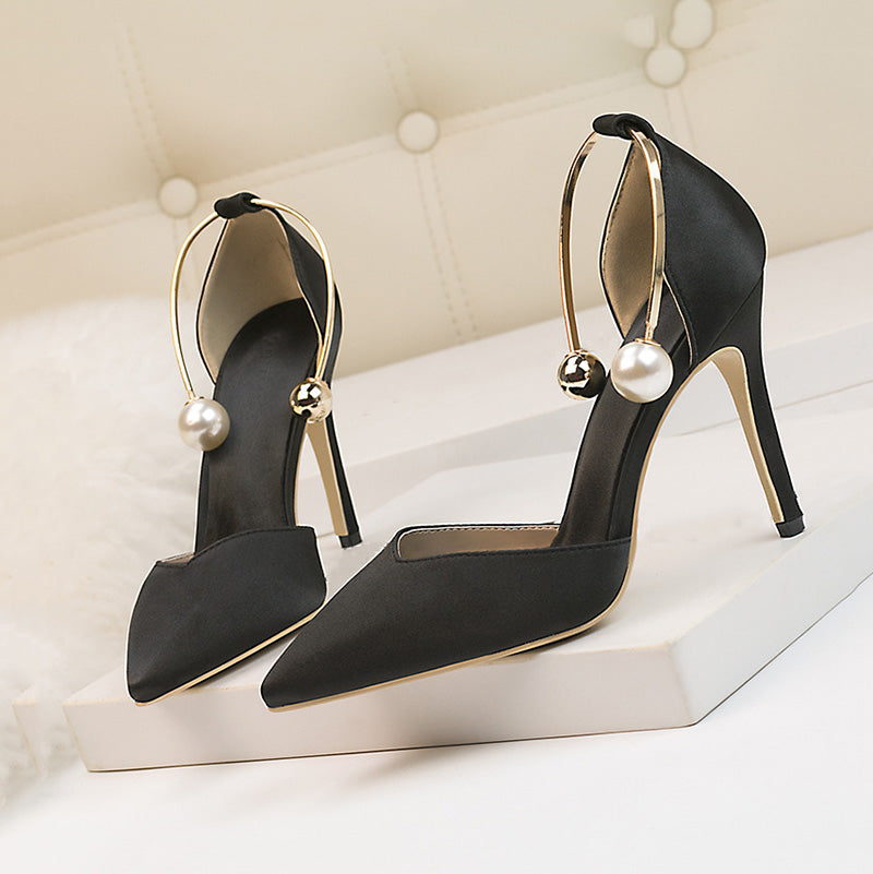 Women's satin hollow pointed high heels