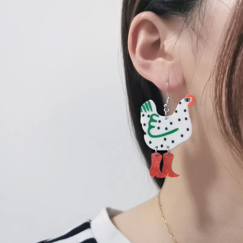 Creative Chicken Dangle Earrings For Women Acrylic Dot High-heeled Shoes Rooster Earrings Aesthetic Jewelry