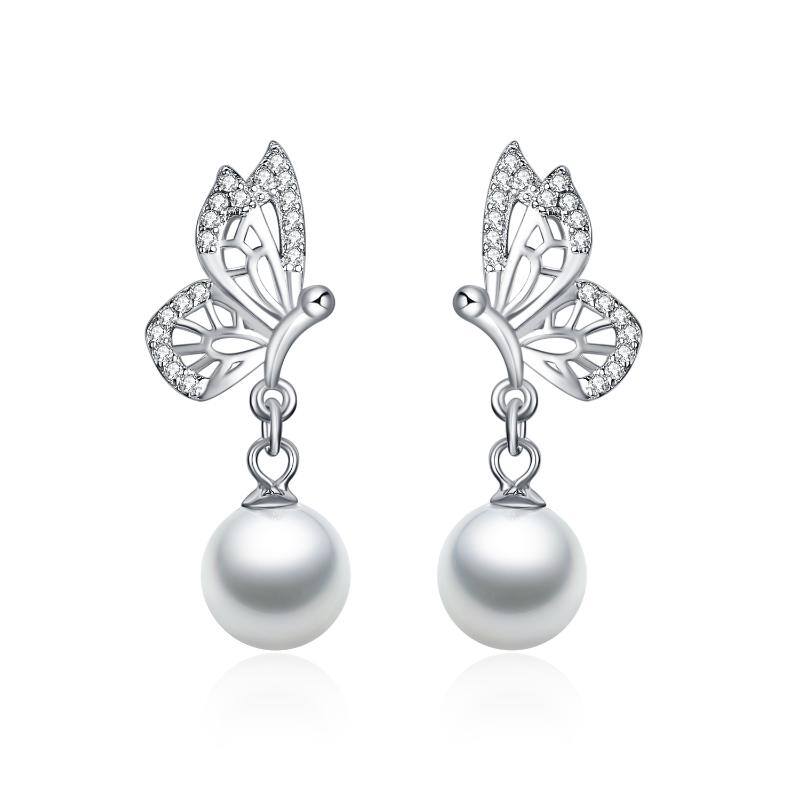 Butterfly Earrings Sterling Silver Pearl Earrings Studs For Women