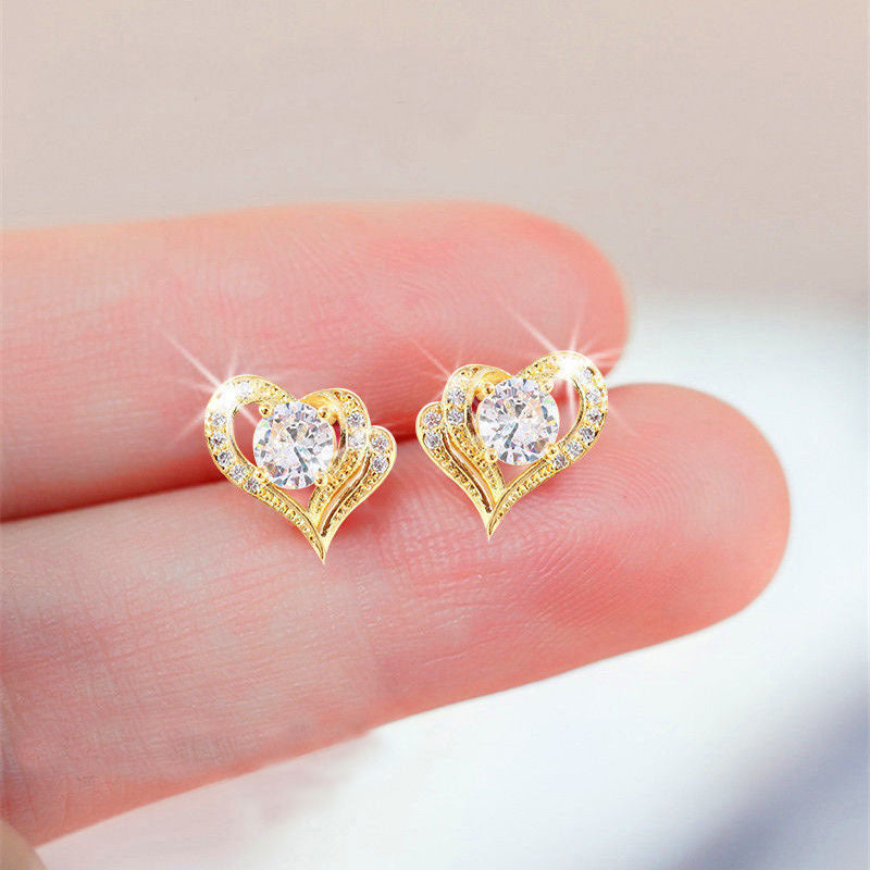 Fashion Hollow Heart Rhinestone Stud Earrings For Women